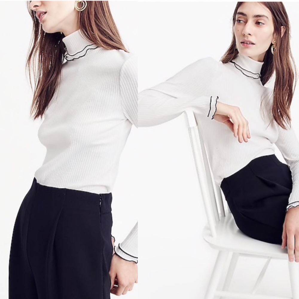 J CREW Women's NavyBlue Contrast Ribbed Turtleneck